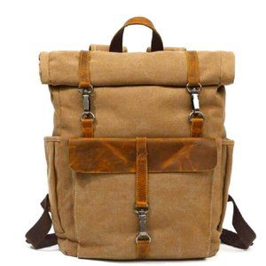 KVD Canvas and Leather Roll-Top Vintage Backpack